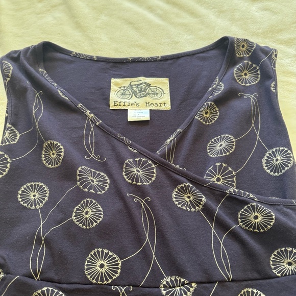 Effie’s Heart Summer Midi Dress Large Black Navy Floral Stretch Faux Wrap - Picture 10 of 14